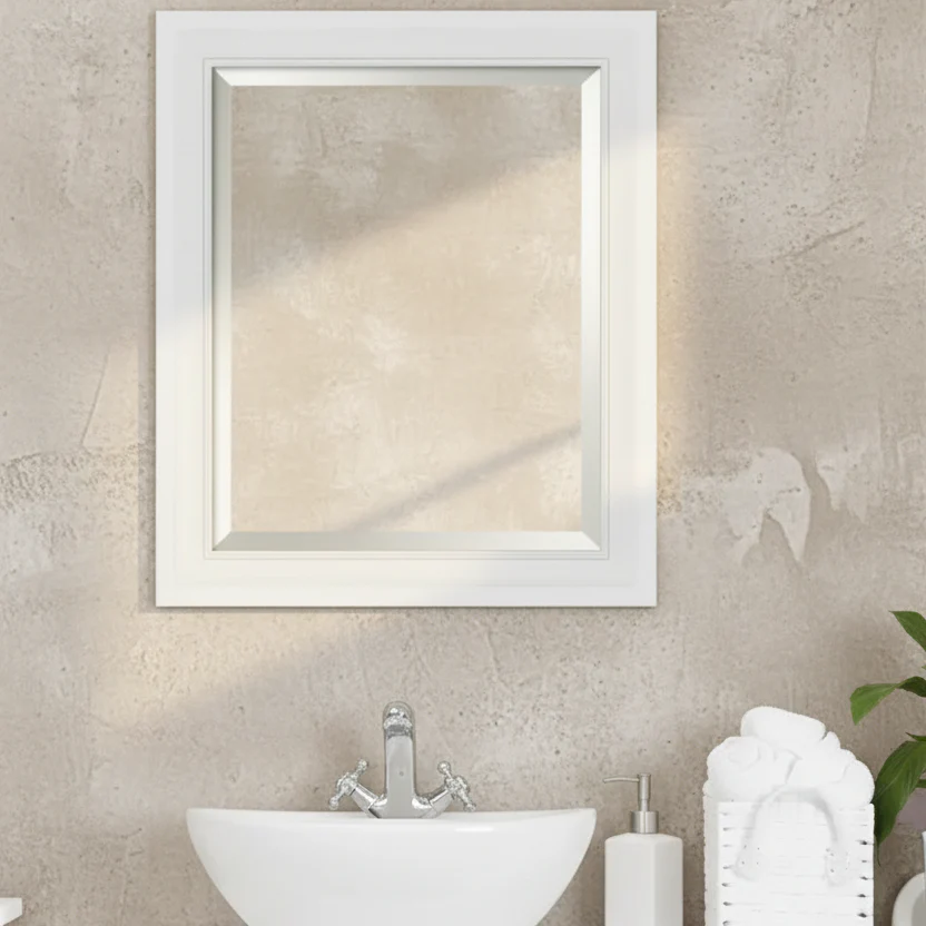 White Framed Rectangular Beveled Wall Mirror