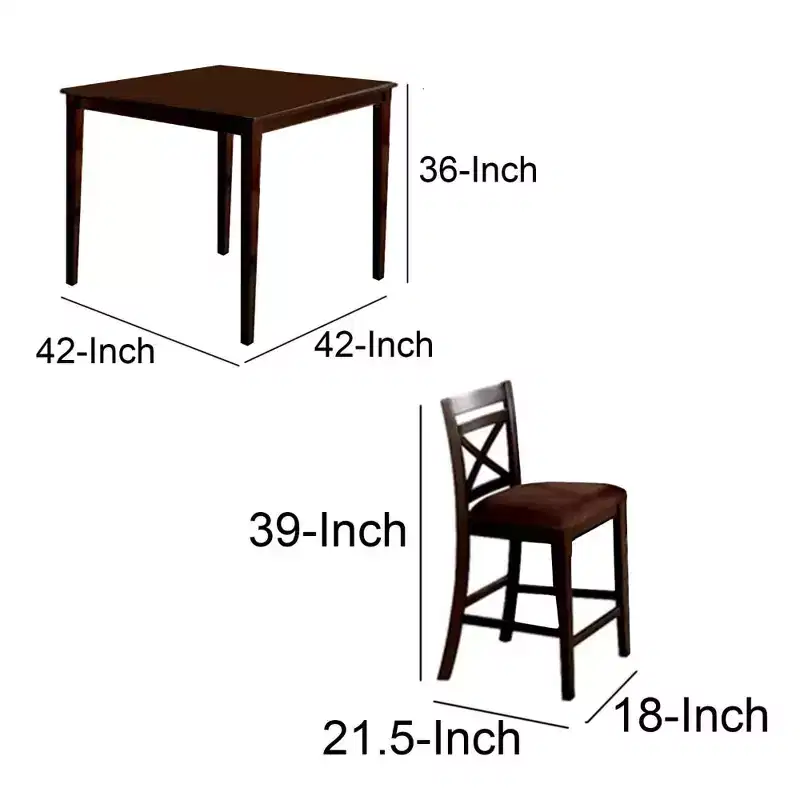 Royal Hampton 5 Piece Wooden Counter Height Table with Crossback Chairs, Espresso Brown