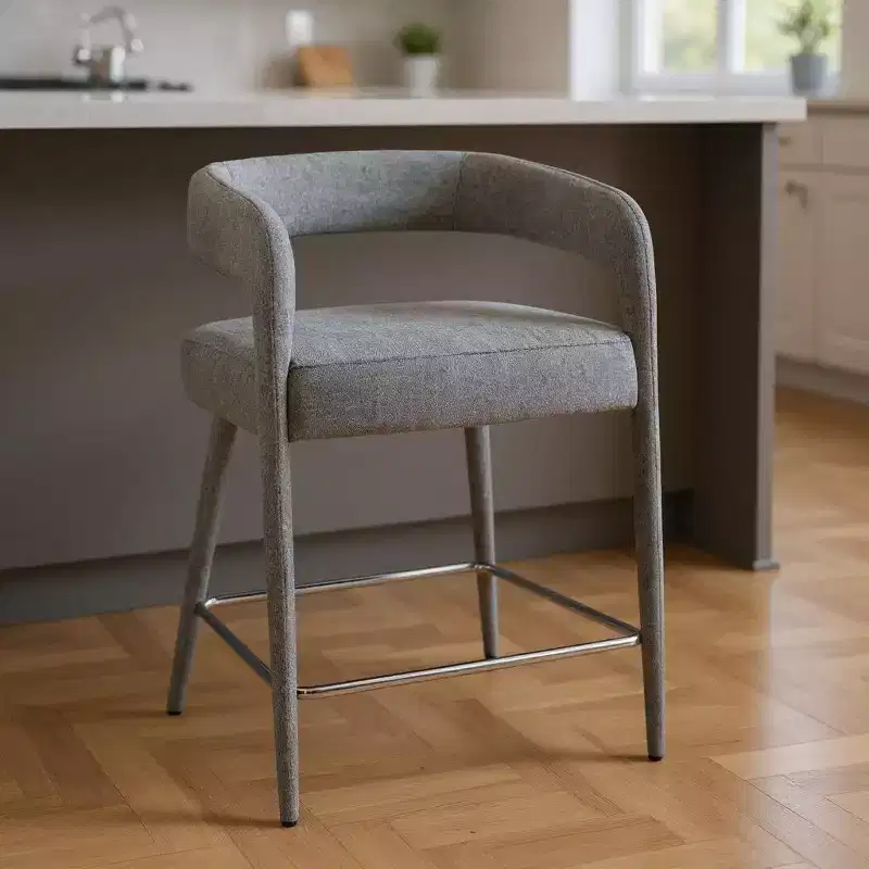 25 Gray Metal and Fabric Low Back Counter Height Bar Chair