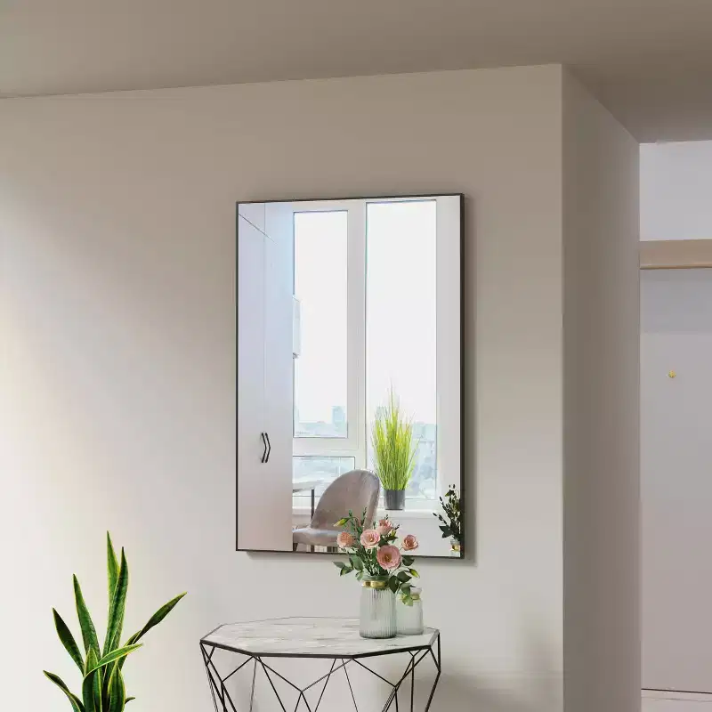 Modern Black Bathroom Mirror: Aluminum Frame, Vertical/Horizontal, Decorative