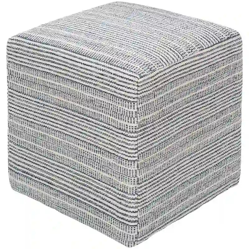 Skyla Farmhouse Stripe 16-inch Square Pouf