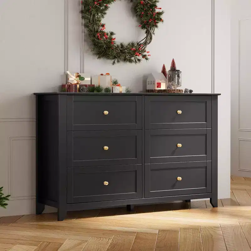 53.9 Farmhouse 6-Drawer Dresser, Tall Wood Storage Chest with Deep Drawers for Bedroom, Living Room and Hallway