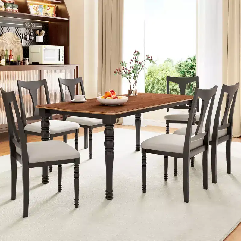 7-Piece Extendable Dining Set with 60-78 Table and 6 Upholstered Chairs