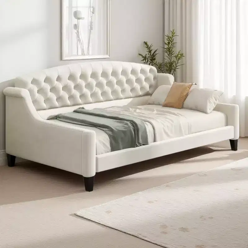 Merax Modern Curved Velvet Daybed with Tufted Backrest
