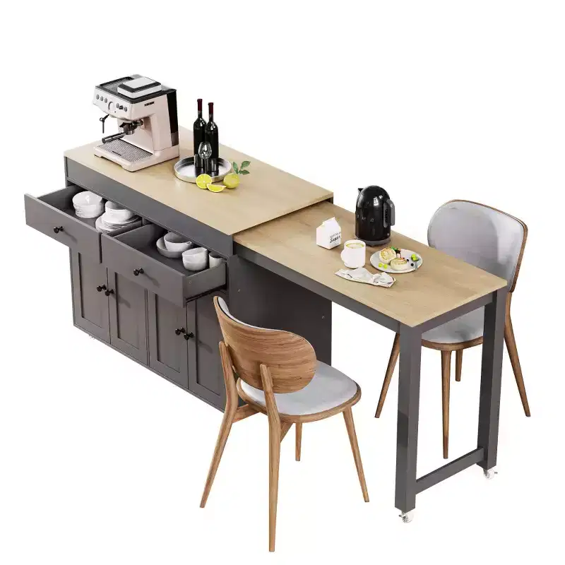 Kitchen with Dining Table, Kitchen Table with Outlet,2 Drawers 2 Side Shelves