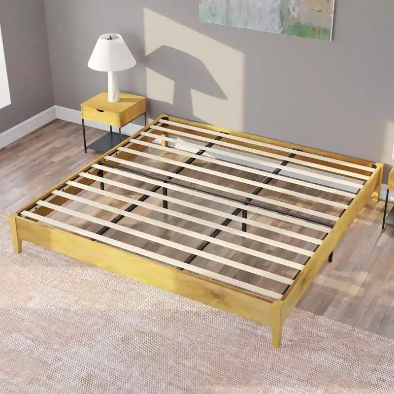 AMERLIFE Solid Wood Bed Frame with No Headboard, No Box Spring Needed/Wood Slat Support