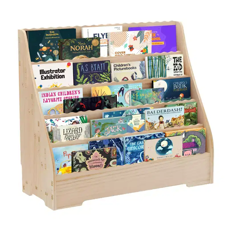 5-Tier Kids Bookshelf with Storage,Toddler Book Display Shelves, Book Rack, Multi-Functional Story Book Organizer, Painting Book Shelf for Kids Room