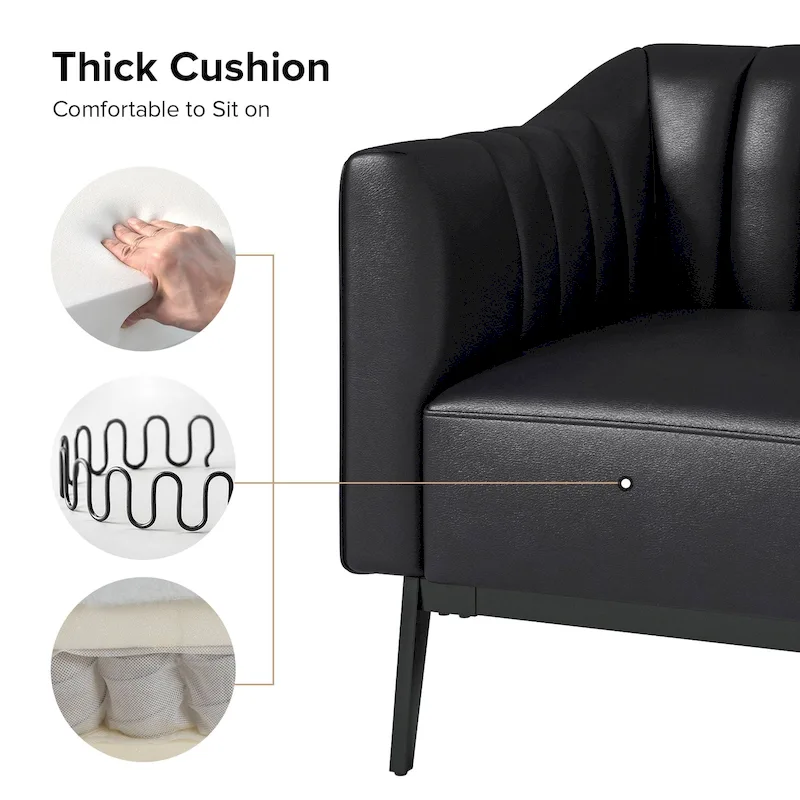 Alfons Industrial Leather Chair with Channel Tufting and Metal Leg by HULALA HOME