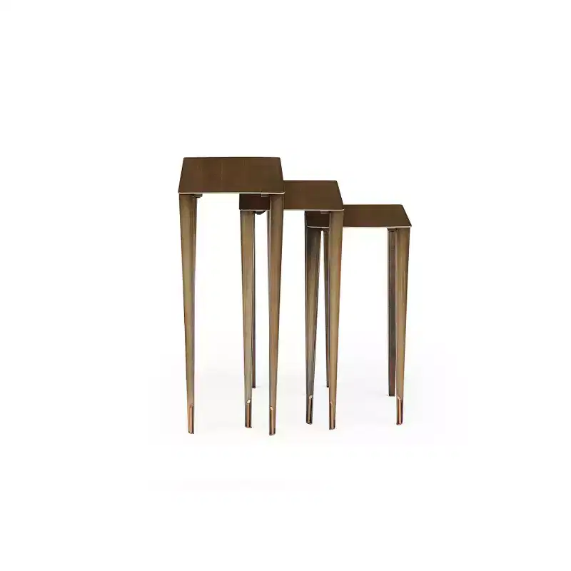 HomeStock Nia Large Nest Side Table, Metal Top in Brushed Bronze, Metal Base in Brushed Bronze and Gold