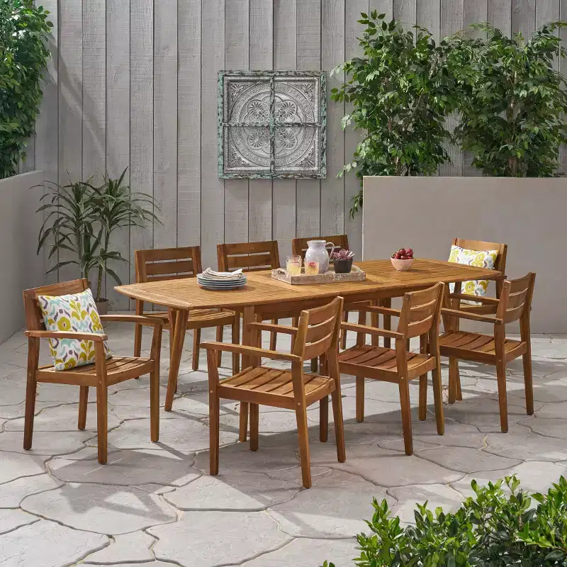 Christopher Knight Home Stamford Outdoor Acacia Wood 9 Piece Expandable Dining Set