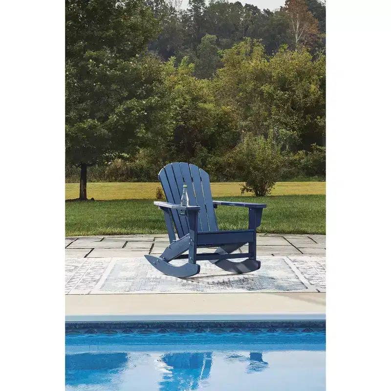 Signature Design by Ashley Sundown Treasure Outdoor Adirondack Rocking Chair, MEGA-TUFF HDPE, Blue