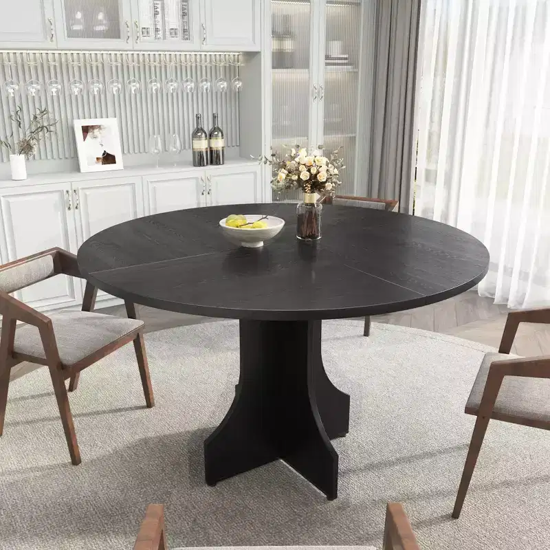 47 in Farmhouse Round Dining Table for 4-6 People, Wooden Circle Kitchen Table, Rustic Circular Breakfast Nook Furniture for Apartment or Dining Room