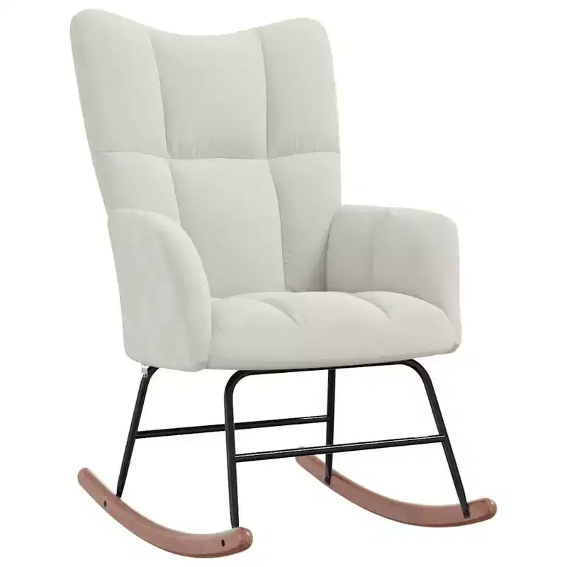 vidaXL Rocking Chair Accent Side Chair Padded Seat for Living Room Velvet - White Without Footrest