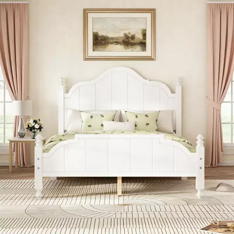 Luxystar Bed Frame With Scalloped Headboard for Bedroom