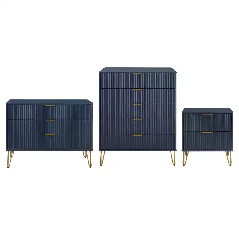 Manhattan Comfort Dumbo 3pc 5 Drawer Dresser, 3 Drawer Dresser and Nightstand Set