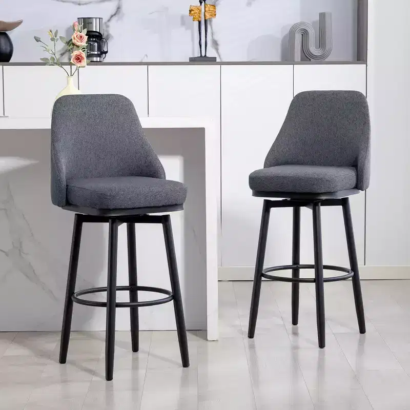 HOMCOM Extra Tall Bar Stools Set of 2, Modern 360 Swivel Barstools, Dining Room Chairs with Steel Legs and Footrest, Dark gray