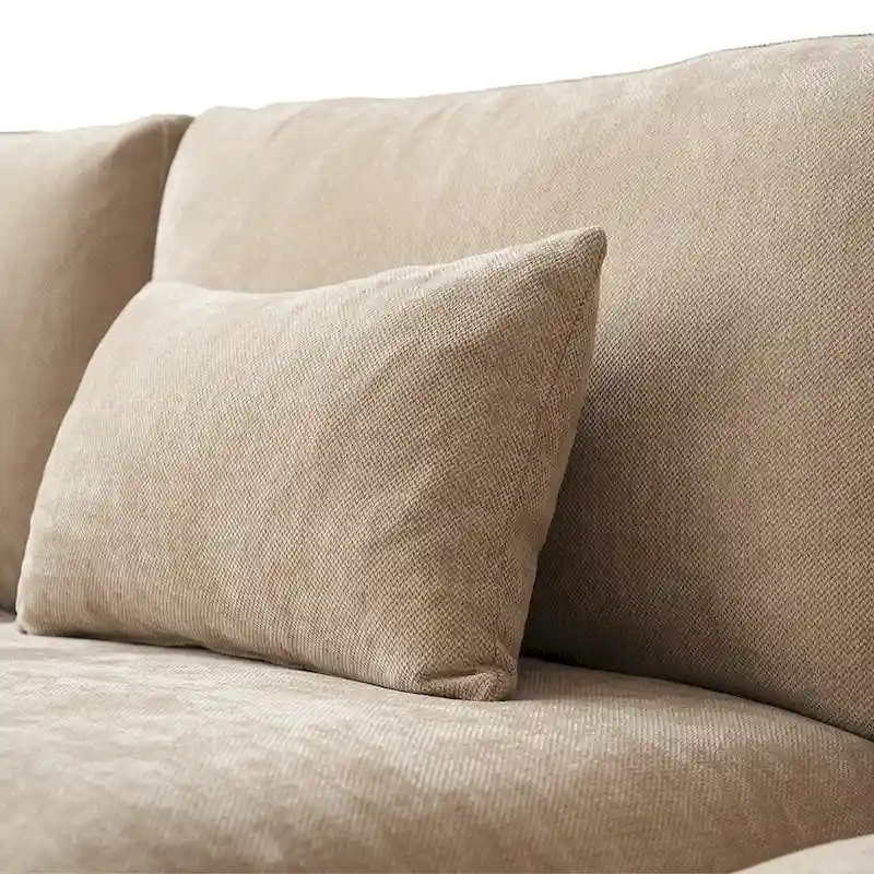 82.68 Down Filled Sectional Couch L-shape Linen Upholstered Loveseat with Ottoman