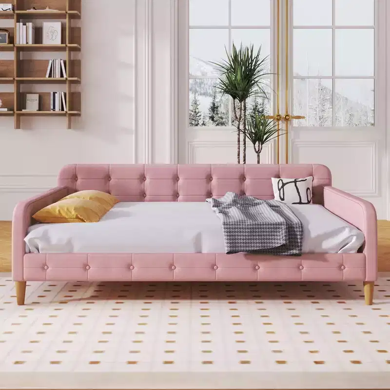 Full/Twin Size Upholstered Daybed with 4 Wood Support Legs-ModernLuxe