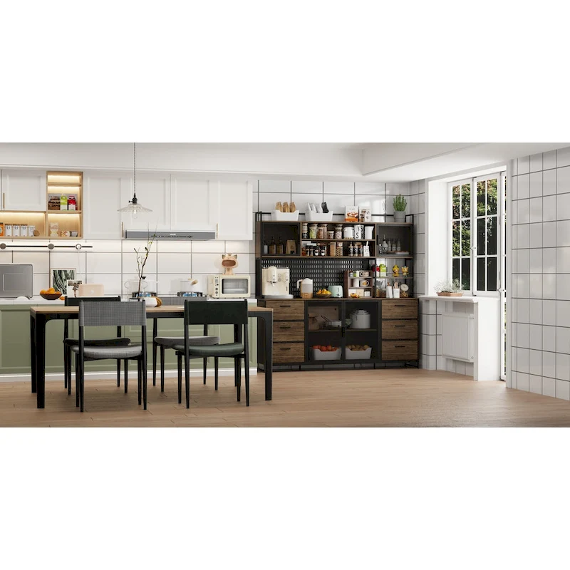 70.9W Kitchen Pantry Storage Cabinet with Cupboard & Microwave Stand