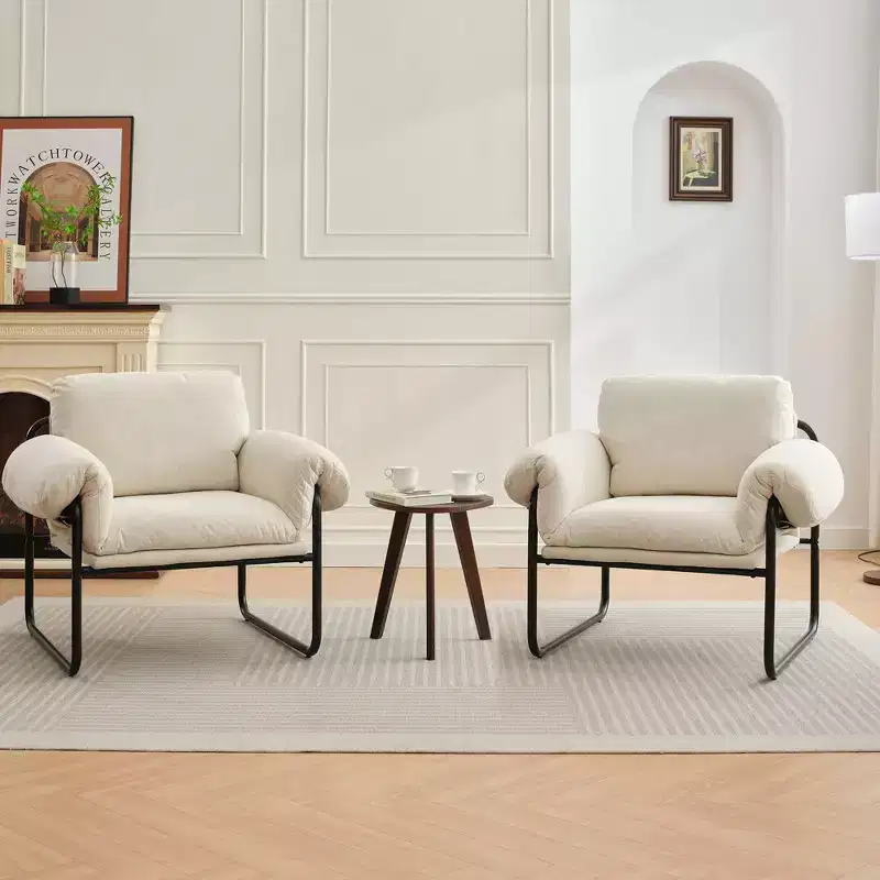 Hyleory Moore Metal Lambswool Upholstered Accent Chair for Bedroom Reception Area Reading Room Living Room(set of 2)