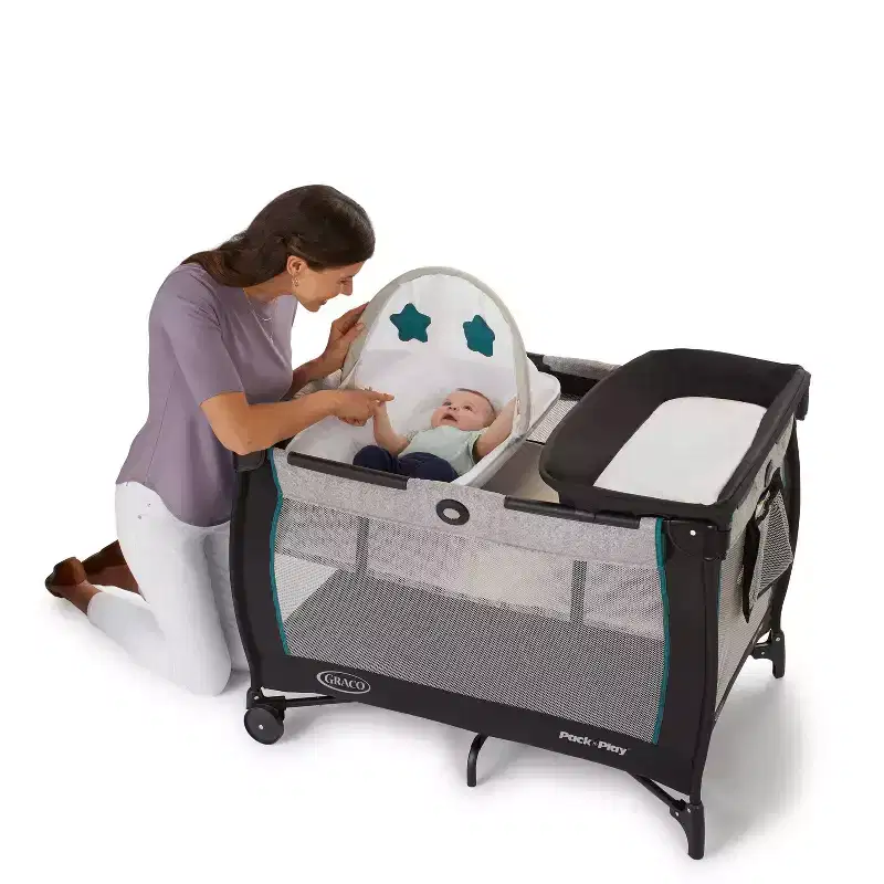 Graco Pack 'n Play Care Suite Playard - Birch: Deluxe Portable Infant Bed with Folding Bassinet, Changing Table, Locking Wheels