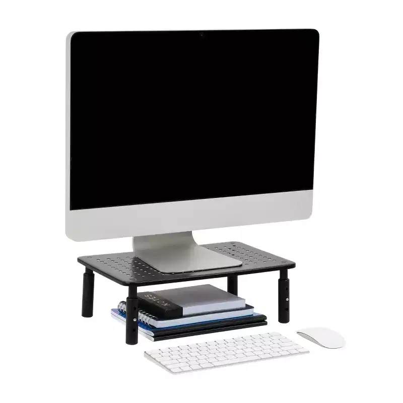 Height Adjustable Ventilated Monitor Stand Laptop Riser Metal Black 14.5