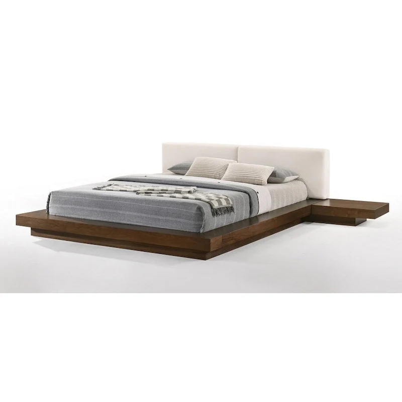 Walnut & White Low-Profile Platform Bed – Queen/King, Sleeps 2