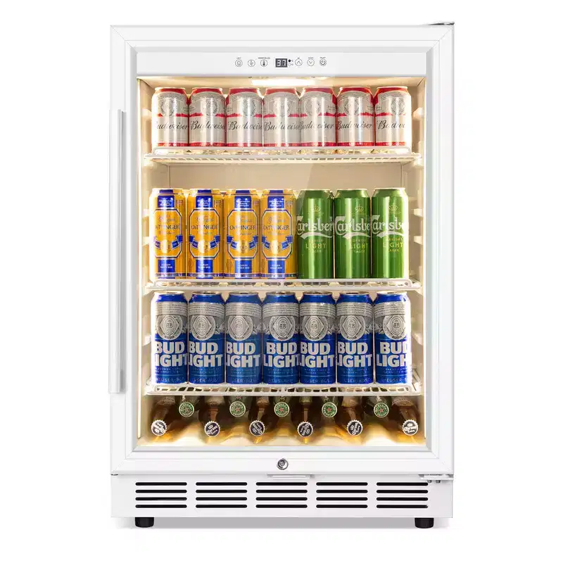Hooure 24-Inch Freestanding Refrigerator - 190 Can Under Counter/Household beverage cabinet/Beverage Cooler/ Fridge in white