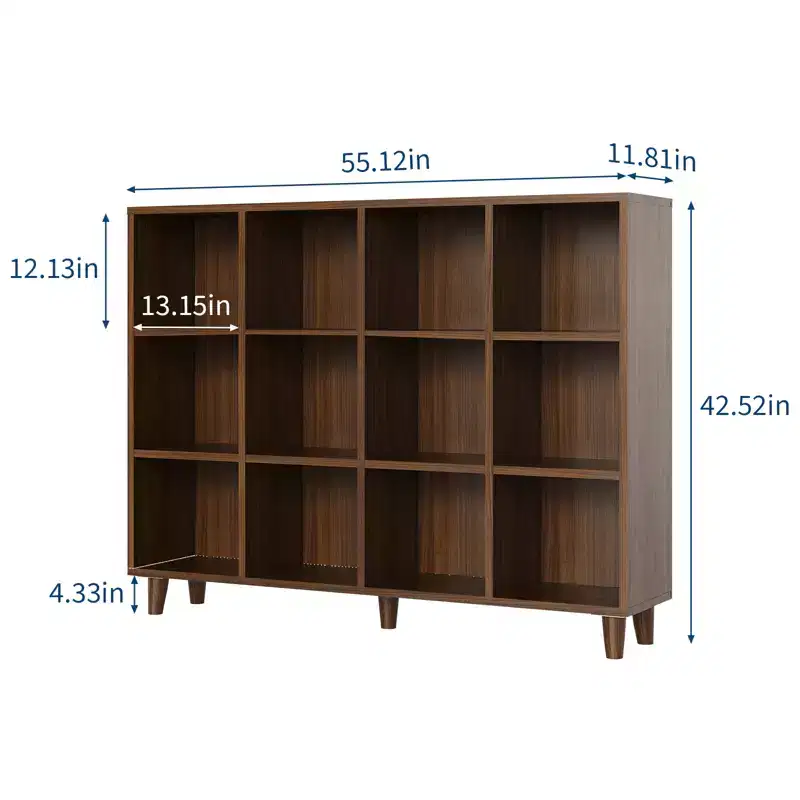 COZONY 12 Cube Bookcase, 2 Tier Open Storage Bookshelf, Modern Wood Cube Shelf Organizer for Living Room Bedroom Home Office, Retro Brown