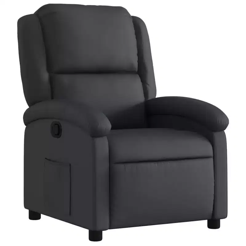 vidaXL Recliner Chair Wingback Reclining Sofa Seating Furniture Real Leather - Black Manual Push Back No Massage