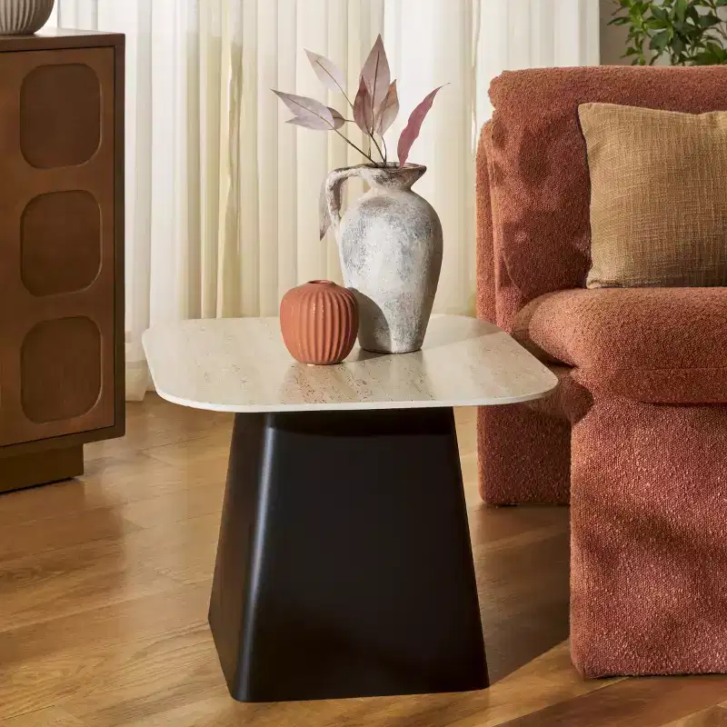 Fedo Porcelain Side Table - ACC2905A - Beige/Black - Safavieh