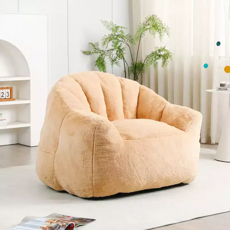 Modern Plush Faux Fur Floor Bean Bag Sofa Chair with Armrests, High-Density Foam Lounge Couch for Living Room, Bedroom