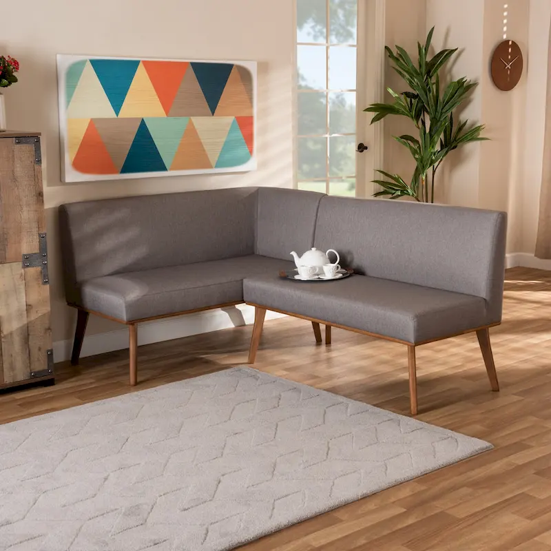 Odessa Grey Fabric and Walnut Wood 2-PC Dining Nook Banquette Set
