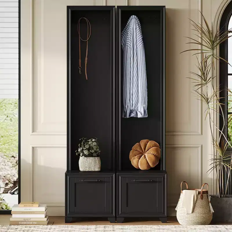 Elegant Free Standing Hall Tree, Multifunctional Entryway Coat Rack with Black Retro Handles