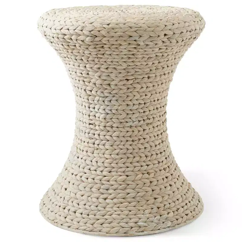 Accent Table - Whitewash White, Water Hyacinth Side Table, Woven Boho Wicker End Table for Living Room, Bedroom, Entryway