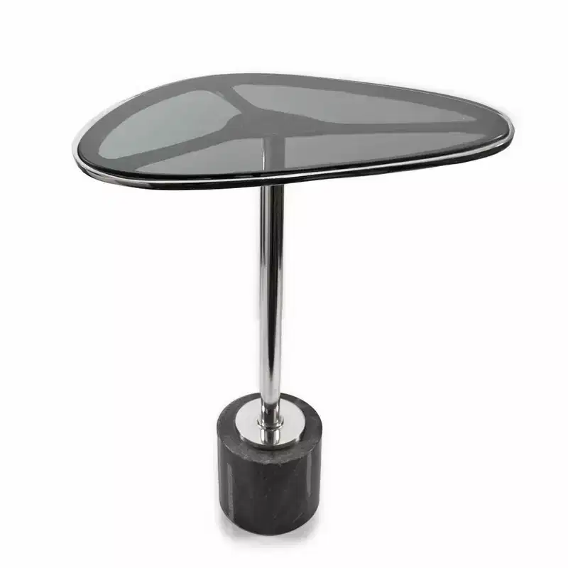 HomeRoots 22 Smoky Black and Silver Aluminum Glass and Marble Pedestal End Table