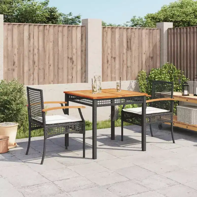 vidaXL Outdoor Dining Set with Cushions - Poly Rattan & Acacia Wood