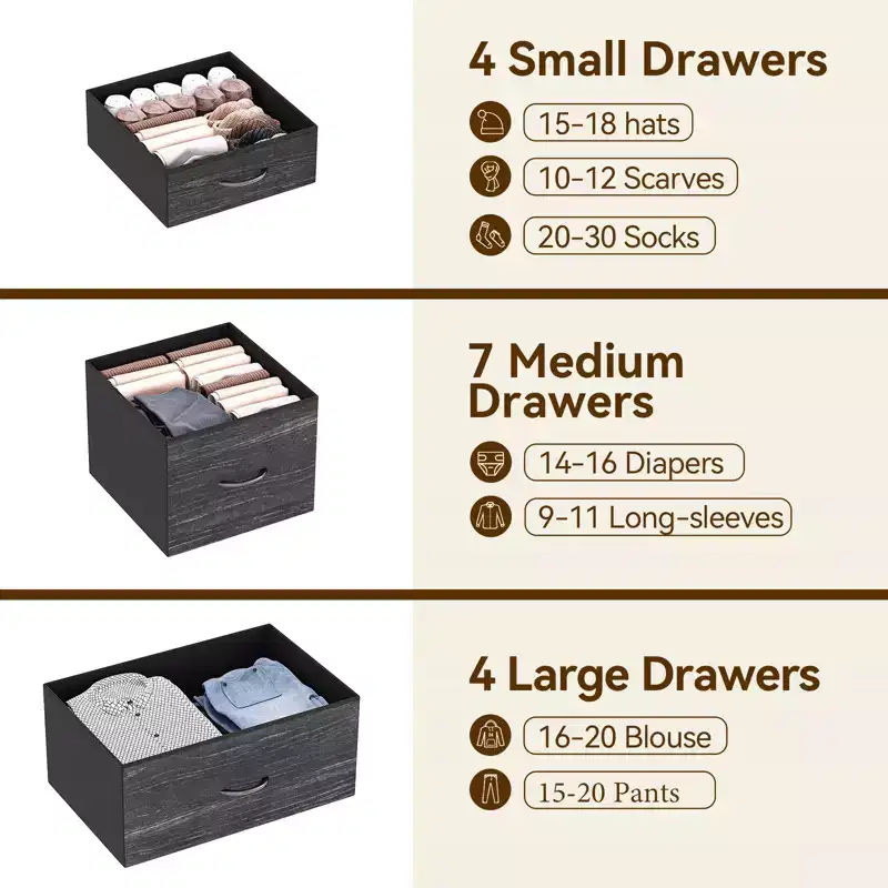 Tall Dresser for Bedroom with 15 Drawers, Chest of Drawers with Fabric Bins, Clothing Storage Organizer, Fabric Closet Dresser for Living Room