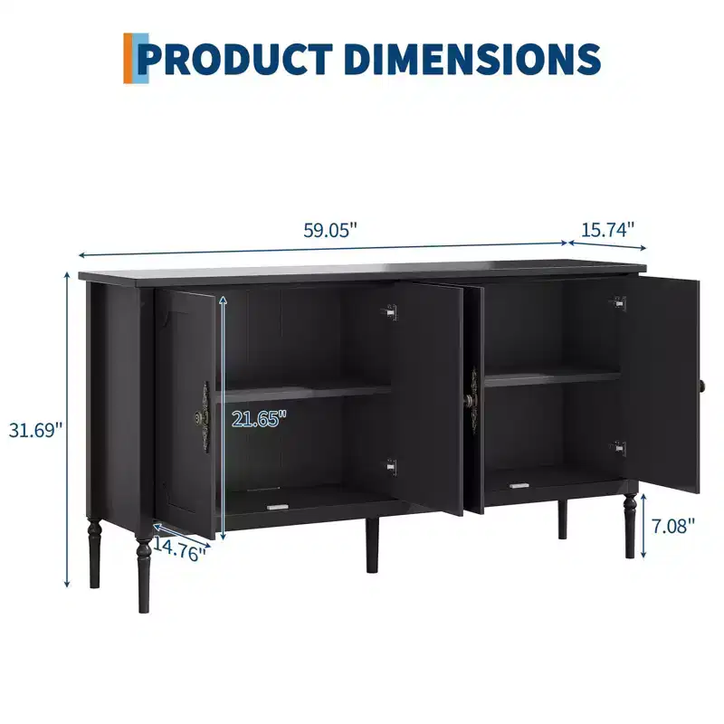 59 Sideboard Buffet Cabinet, Entryway Coffee Bar Cabinet with Adjustable Shelves, Wooden Floor Cupboard Cabinet, Media Console Table