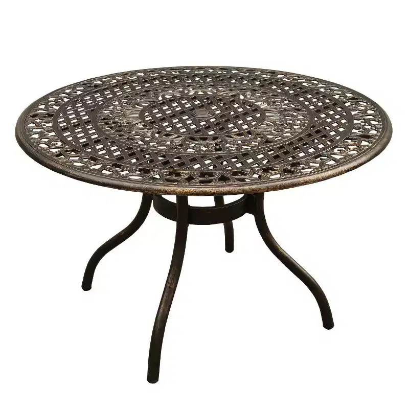 5pc Patio Dining Set, 48" Traditional Mesh Lattice Aluminum Round Table, UV-Resistant Bronze Finish - Oakland Living: Outdoor Seating for Four