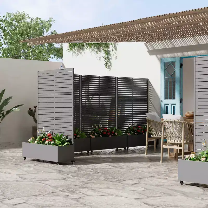 MAYEERTY Planter Box with Trellis Iron Gray Louvered Classic Style 72x35x16in 3-Piece Set