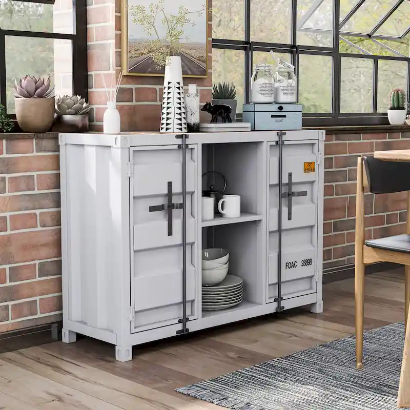 Industrial 46-Inch Steel Console Table with 6 Shelves