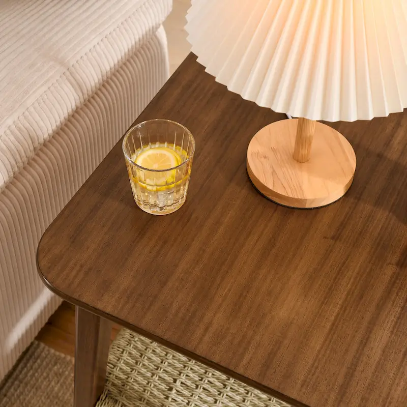 23 Mid-Century Side Table with Woven Shelf