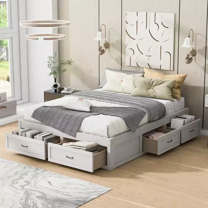 Queen Size Wood Platform Bed With 6 Storage Drawers, Easy Assembly