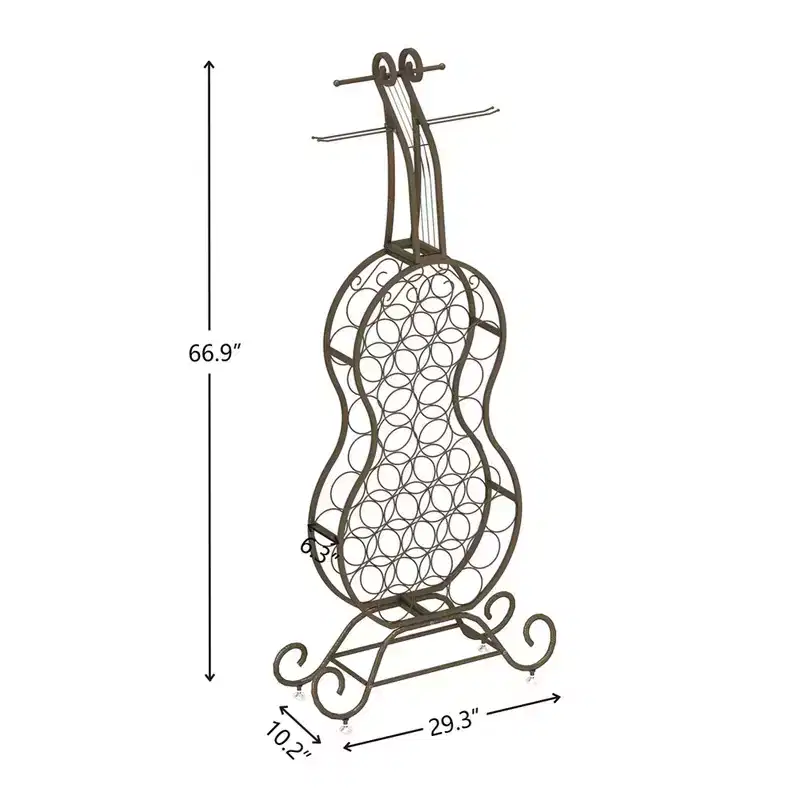 Cello Shape Wine Bakers Rack, 32-Bottle Freestanding Wine Rack With Storage Bottle, Wine Storage For Liquor And Wine, Organizer For Kitchen