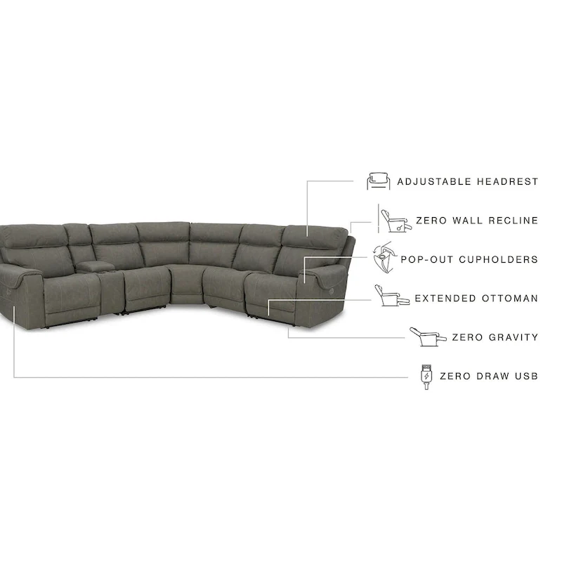 Starbot Gray Power Reclining Sectional - 112W x 112D x 42H