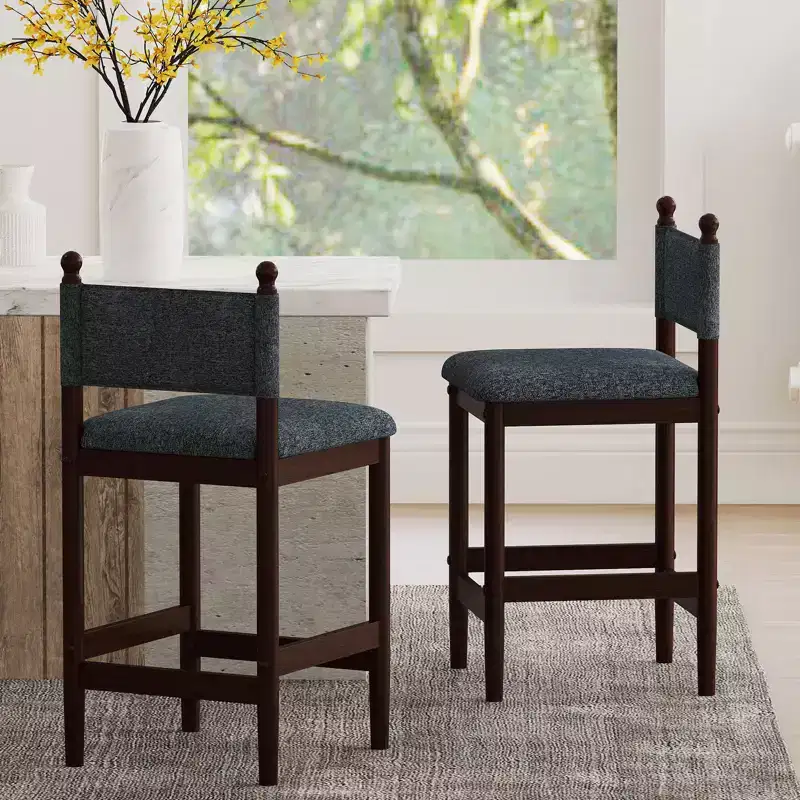 Bestier Upholstered Bar Stools with Fabric Backrest, Wooden Frame and Sturdy Legs,set of 2