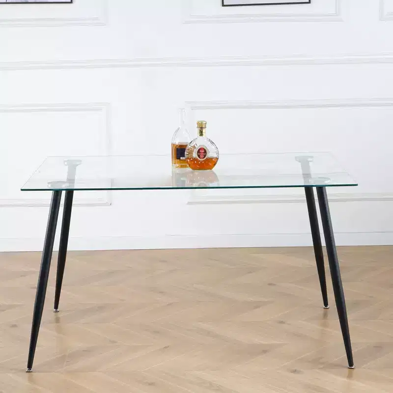 Rectangle Dining Table with Tempered Glass and Metal Legs Modern Dining Table for Dining Room