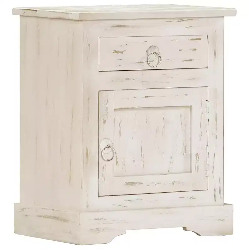 Bedside Cabinet White 15.7x11.8x19.7 Solid Mango Wood