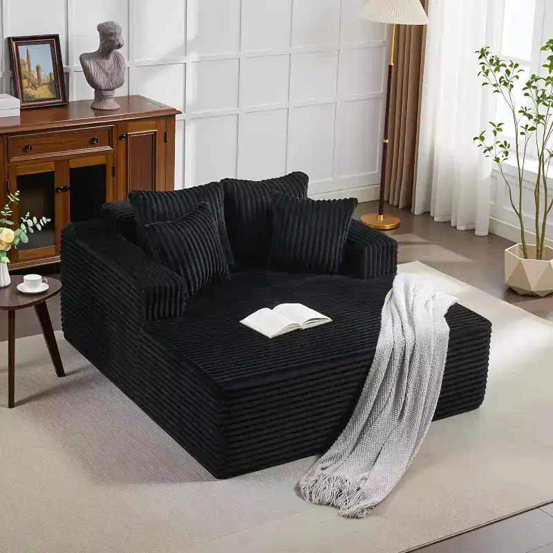 Oversized 2-Person Bean Bag Chaise Lounge Sofa Bed with 4 Pillows, for Living Room and Bedroom